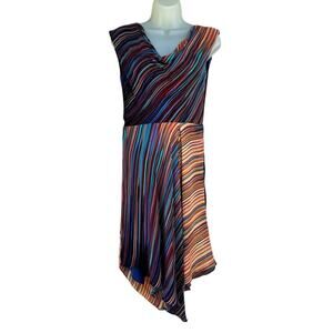 NWT BCBGMAXARIA Silk Dress Striped Asymmetrical Dress Size 2 Sleeveless Lined